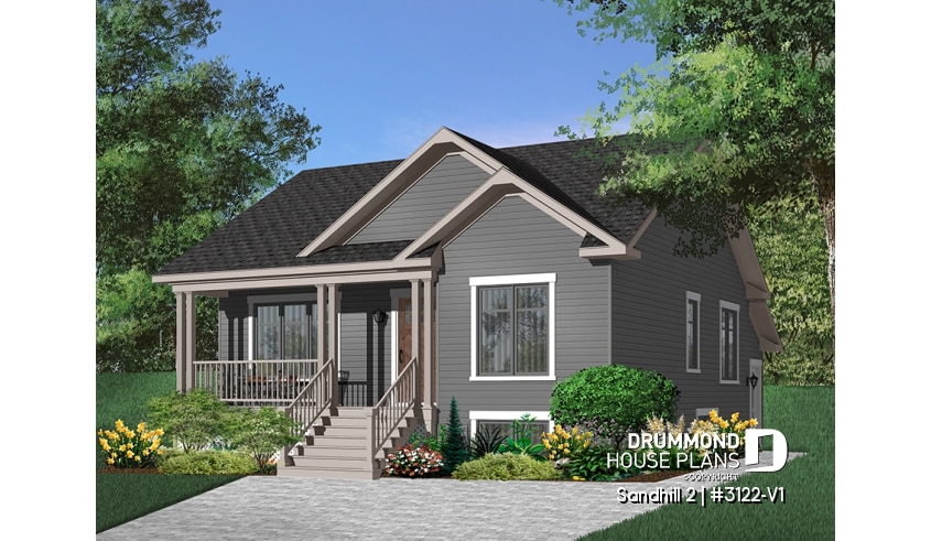 Color version 6 - Front - 2 bedroom Country style house plan with a 2 bedroom basement appartment, separate entrances - Sandhill 2