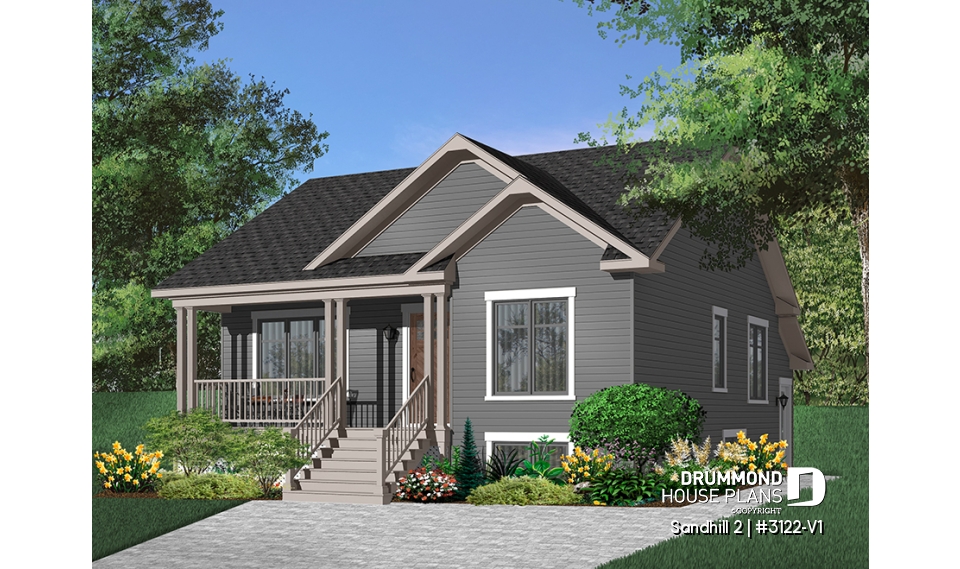 Color version 6 - Front - 2 bedroom Country style house plan with a 2 bedroom basement appartment, separate entrances - Sandhill 2