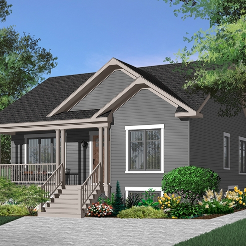 Color version 4 - Front - 2 bedroom Country style house plan with a 2 bedroom basement appartment, separate entrances - Sandhill 2