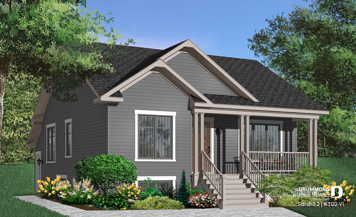 Color version 6 - Front - 2 bedroom Country style house plan with a 2 bedroom basement appartment, separate entrances - Sandhill 2