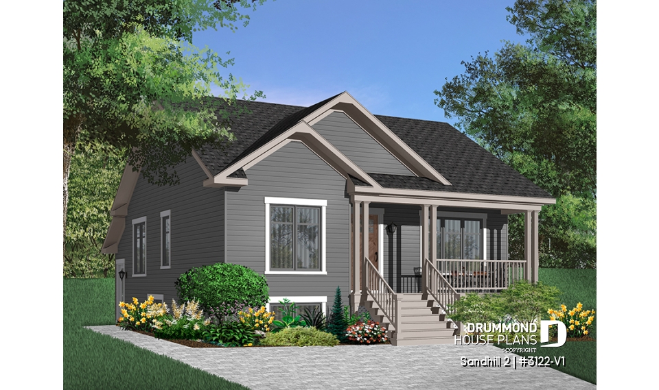 Color version 6 - Front - 2 bedroom Country style house plan with a 2 bedroom basement appartment, separate entrances - Sandhill 2