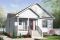front - BASE MODEL - Traditional one storey house plan, small bungalow with large kitchen island, open floor plan concept - Fielding