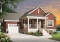 front - BASE MODEL - Small and affordable Bungalow house plan, open floor plan, master bed w/ walk-in, garage with basement access - Larkspur 2