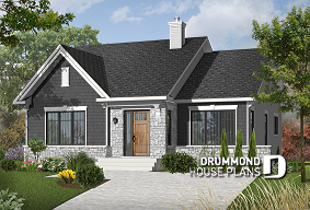 front - BASE MODEL - Economical ranch style house plan, sunken family room with fireplace, unfinished daylight basement - Rosewood