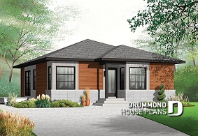 front - BASE MODEL - Small, modern & economical open concept bungalow with unfinished basement, large shower, eat-in kitchen - Rising Moon