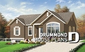 front - BASE MODEL - Ranch Bungalow house plan with 3 bedrooms, cathedral ceiling and large eat-in kitchen - Kenora