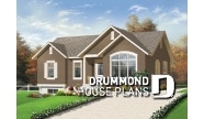 front - BASE MODEL - Ranch Bungalow house plan with 3 bedrooms, cathedral ceiling and large kitchen - Kenora