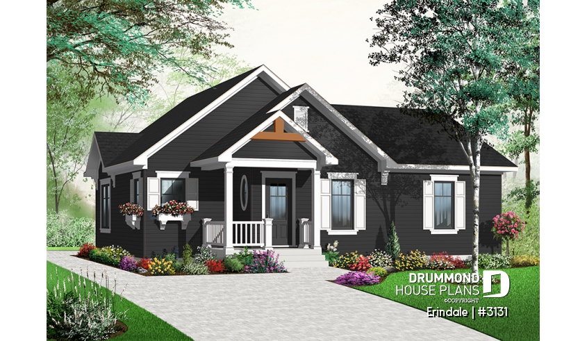 Color version 3 - Front - Affordable 3 bedroom bungalow house plan with great open floor plan concept - Erindale