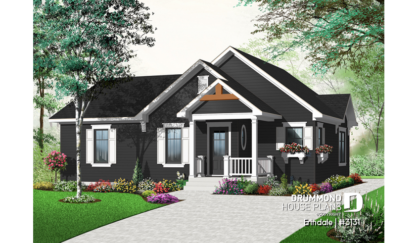 Color version 3 - Front - Affordable 3 bedroom bungalow house plan with great open floor plan concept - Erindale