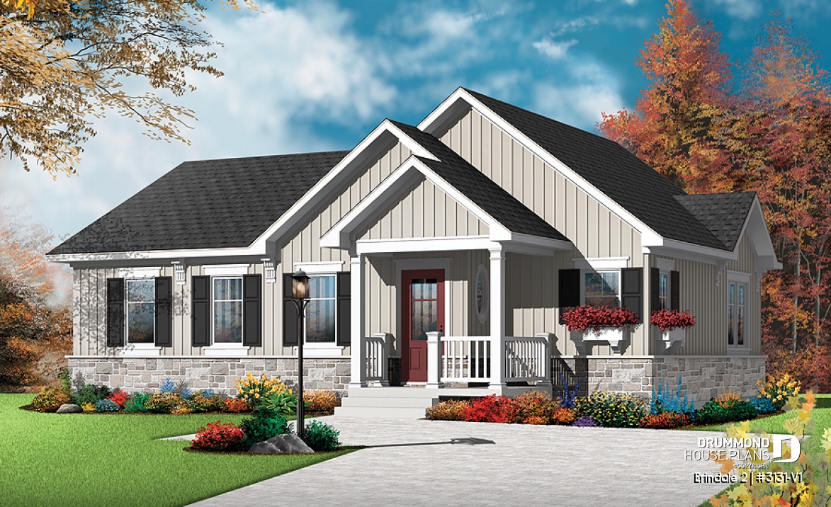 front - BASE MODEL - Cozy and affordable single storey home, craftsman style inspired, large kitchen with island, large bathroom - Erindale 2