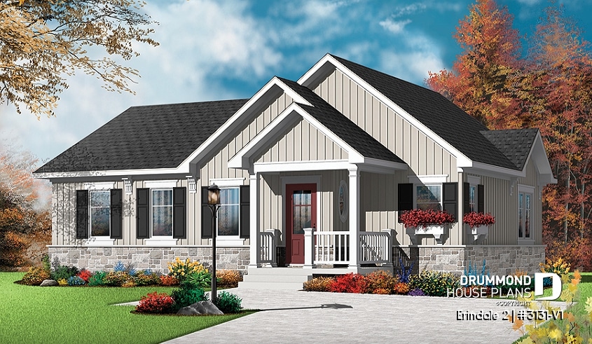 front - BASE MODEL - Cozy and affordable single storey home, craftsman style inspired, large kitchen with island, large bathroom - Erindale 2