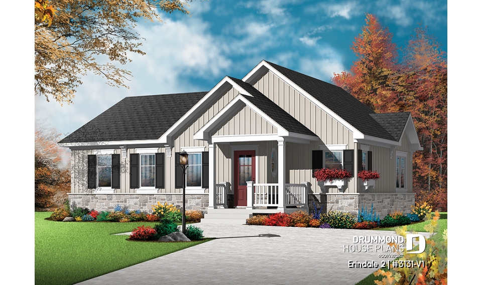 front - BASE MODEL - Cozy and affordable single storey home, craftsman style inspired, large kitchen with island, large bathroom - Erindale 2