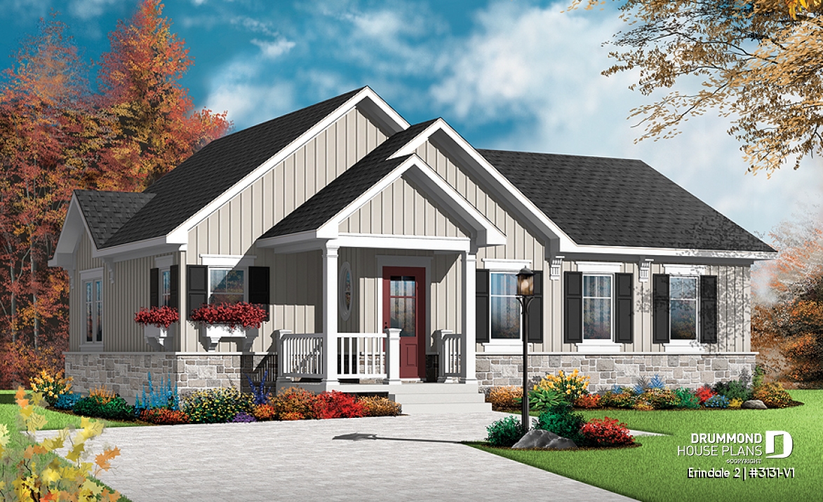 front - BASE MODEL - Cozy and affordable single storey home, craftsman style inspired, large kitchen with island, large bathroom - Erindale 2