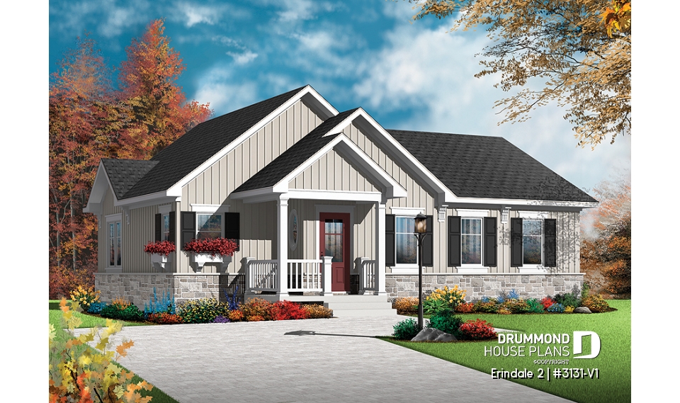 front - BASE MODEL - Cozy and affordable single storey home, craftsman style inspired, large kitchen with island, large bathroom - Erindale 2