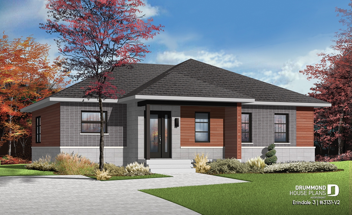 front - BASE MODEL - Open concept modern bungalow with 2 large bedrooms, great open floor plan concept - Erindale 3