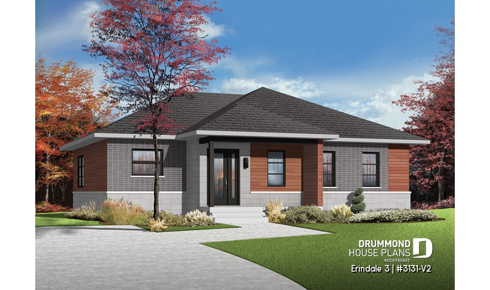 front - BASE MODEL - Open concept modern bungalow with 2 large bedrooms, great open floor plan concept - Erindale 3