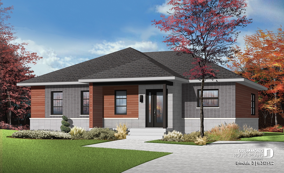 front - BASE MODEL - Open concept modern bungalow with 2 large bedrooms, great open floor plan concept - Erindale 3