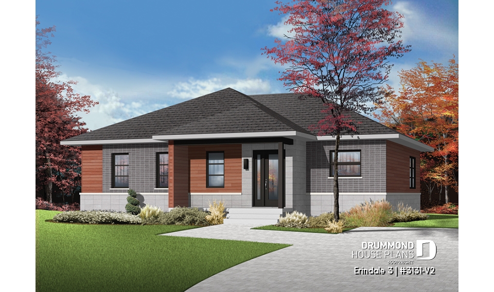 front - BASE MODEL - Open concept modern bungalow with 2 large bedrooms, great open floor plan concept - Erindale 3