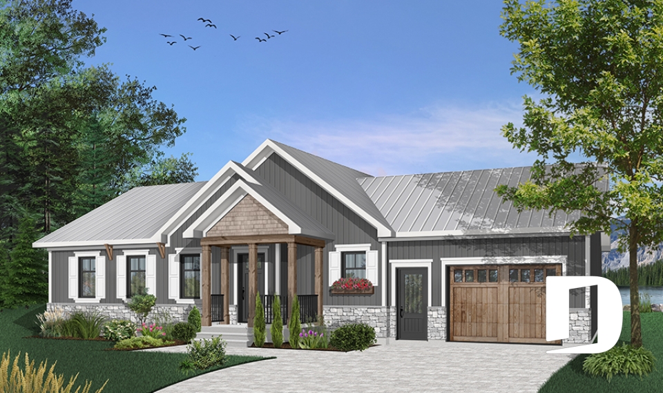 front - BASE MODEL - Open floor plan Ranch Bungalow with lots of amenities such as walk-in, laundry room, garage and more - Erindale 4