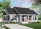Color version 2 - Front - One-storey small ranche style house plan, 3 beds, solarium style kitchen with an open floor plan - Corbett
