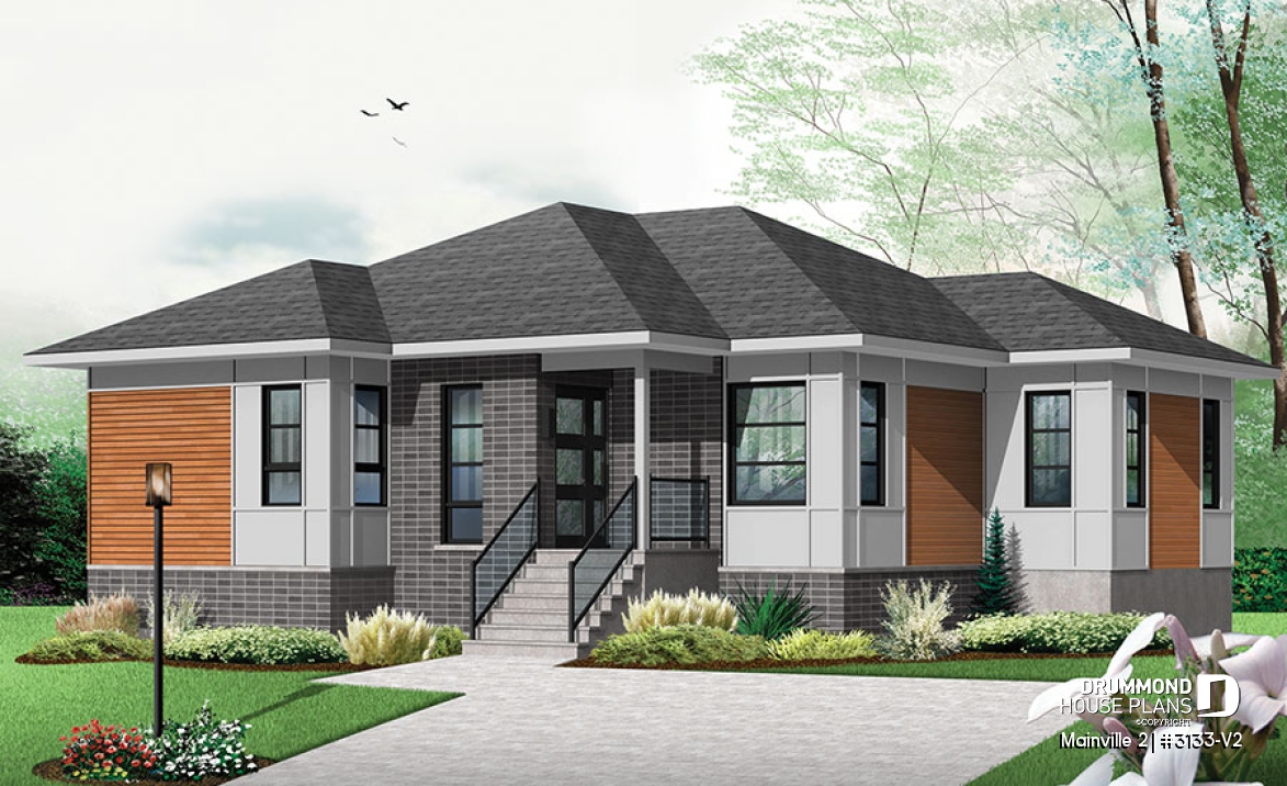 front - BASE MODEL - Modern house plan with great kitchen island and open floor plan concept, lots of storage - Mainville 2