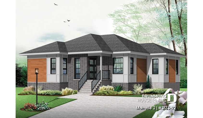 front - BASE MODEL - Modern house plan with great kitchen island and open floor plan concept, lots of storage - Mainville 2