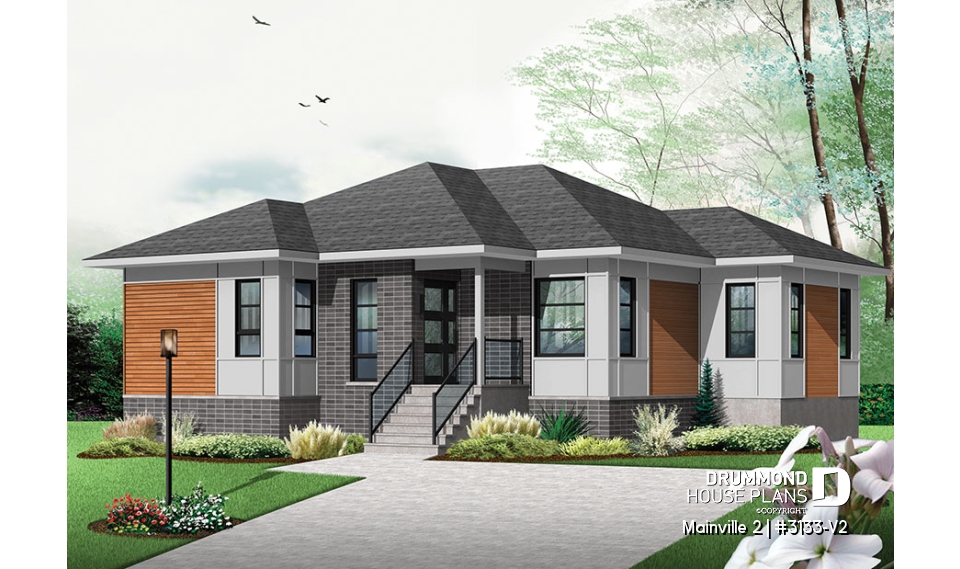 front - BASE MODEL - Modern house plan with great kitchen island and open floor plan concept, lots of storage - Mainville 2
