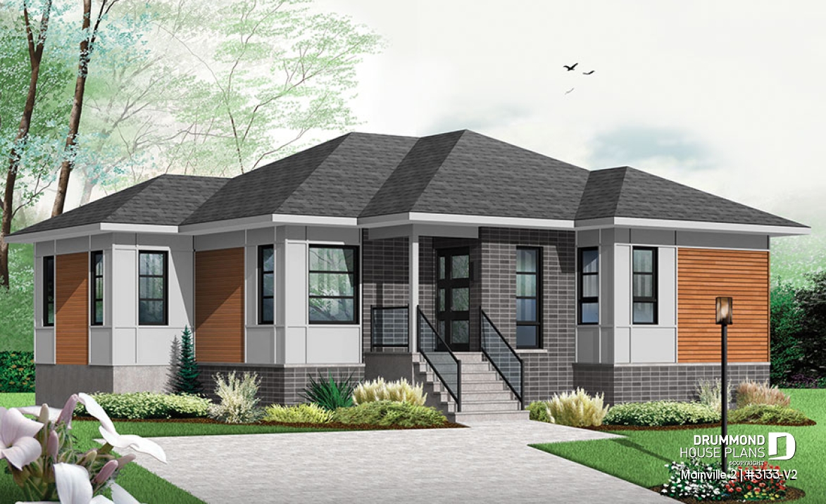 front - BASE MODEL - Modern house plan with great kitchen island and open floor plan concept, lots of storage - Mainville 2