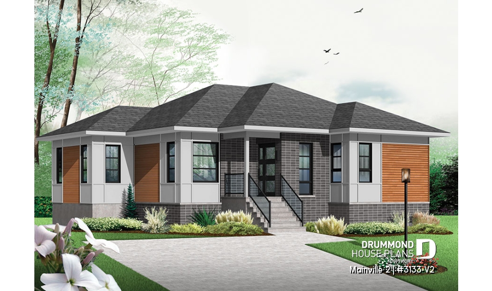 front - BASE MODEL - Modern house plan with great kitchen island and open floor plan concept, lots of storage - Mainville 2