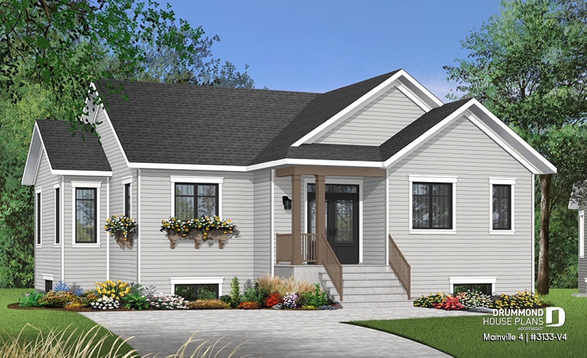 Color version 3 - Front - Affordable 1 to 5 bedroom Bungalow, large master suite, home office, large kitchen island &amp; open floor plan - Mainville 4