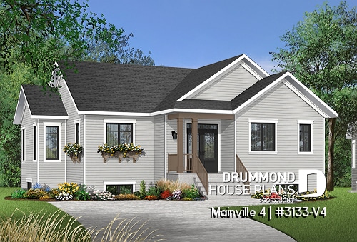 Color version 3 - Front - Affordable 1 to 5 bedroom Bungalow, large master suite, home office, large kitchen island & open floor plan - Mainville 4