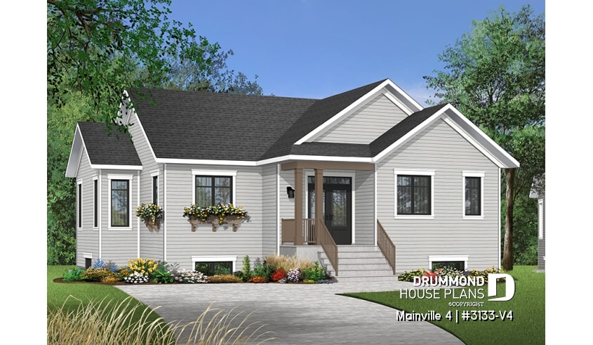 Color version 3 - Front - Affordable 1 to 5 bedroom Bungalow, large master suite, home office, large kitchen island & open floor plan - Mainville 4