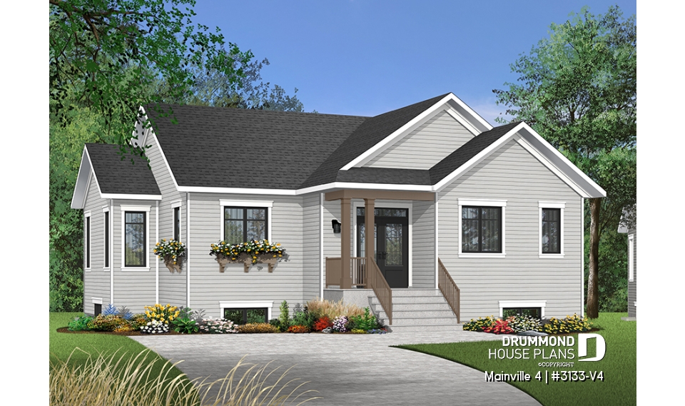 Color version 3 - Front - Affordable 1 to 5 bedroom Bungalow, large master suite, home office, large kitchen island &amp; open floor plan - Mainville 4