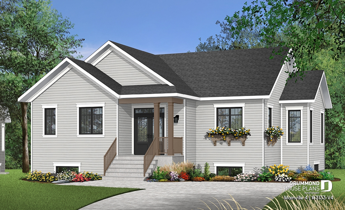 Color version 3 - Front - Affordable 1 to 5 bedroom Bungalow, large master suite, home office, large kitchen island &amp; open floor plan - Mainville 4