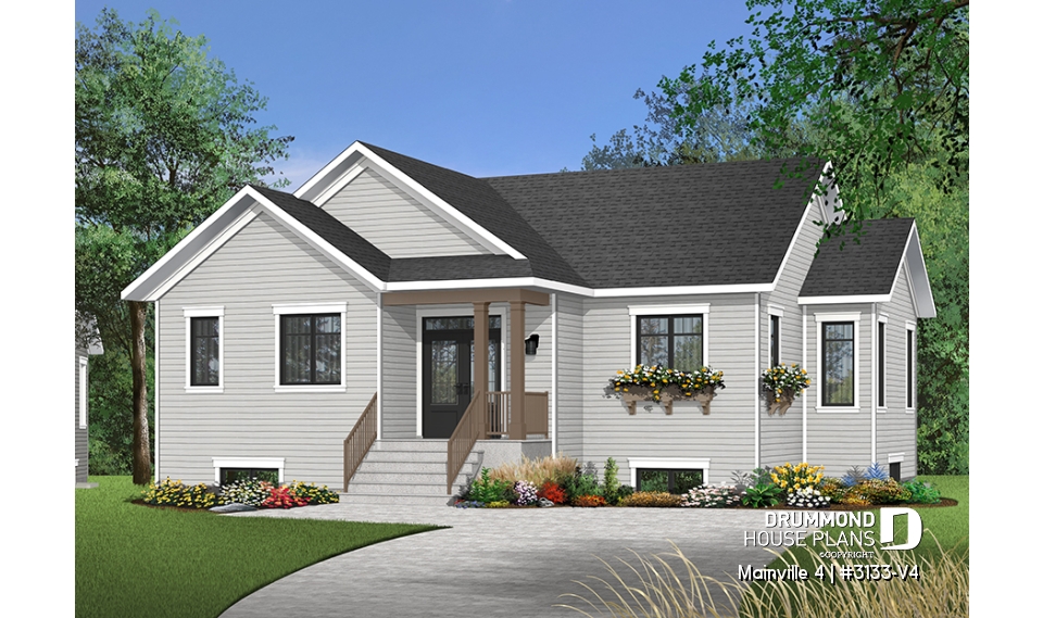 Color version 3 - Front - Affordable 1 to 5 bedroom Bungalow, large master suite, home office, large kitchen island &amp; open floor plan - Mainville 4