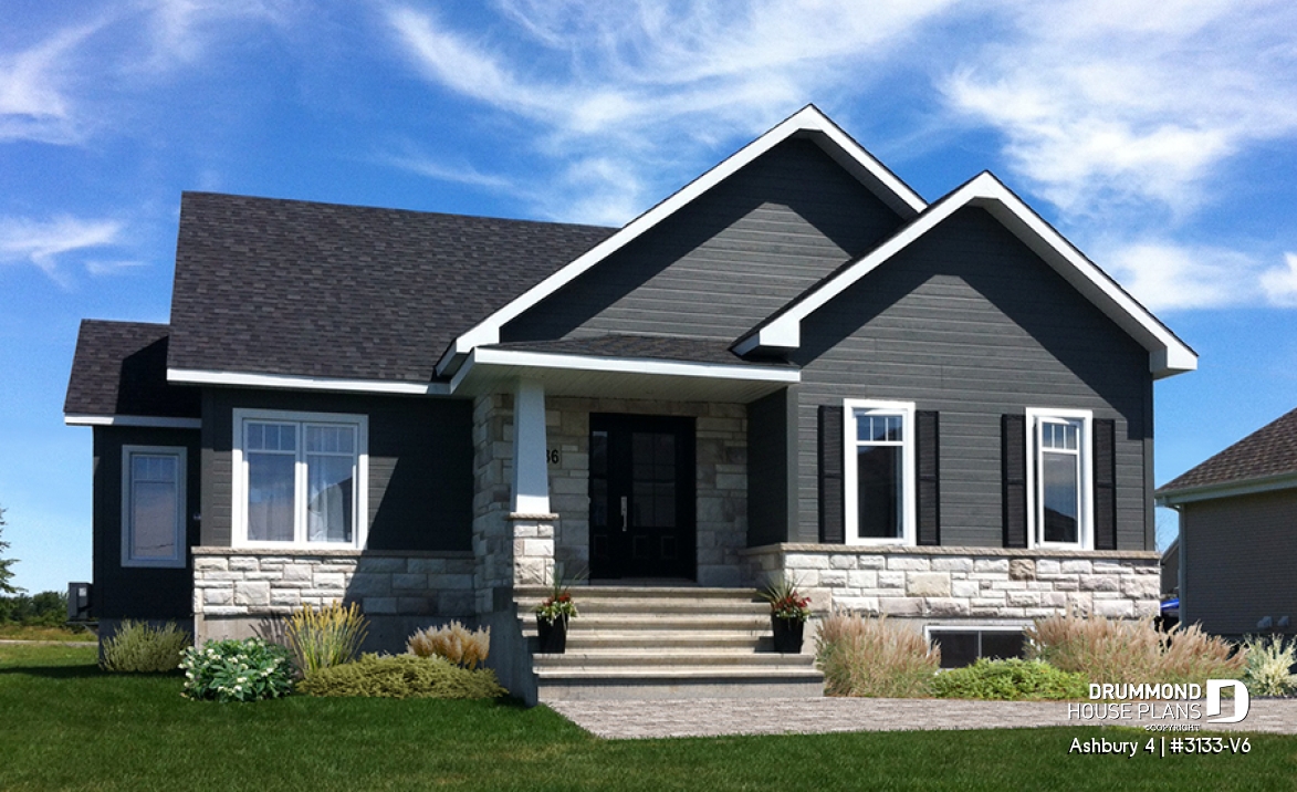 front - BASE MODEL - Craftsman house plan. open floor plan concept, three-sided fireplace, 2 bedrooms, large laundry room - Ashbury 4