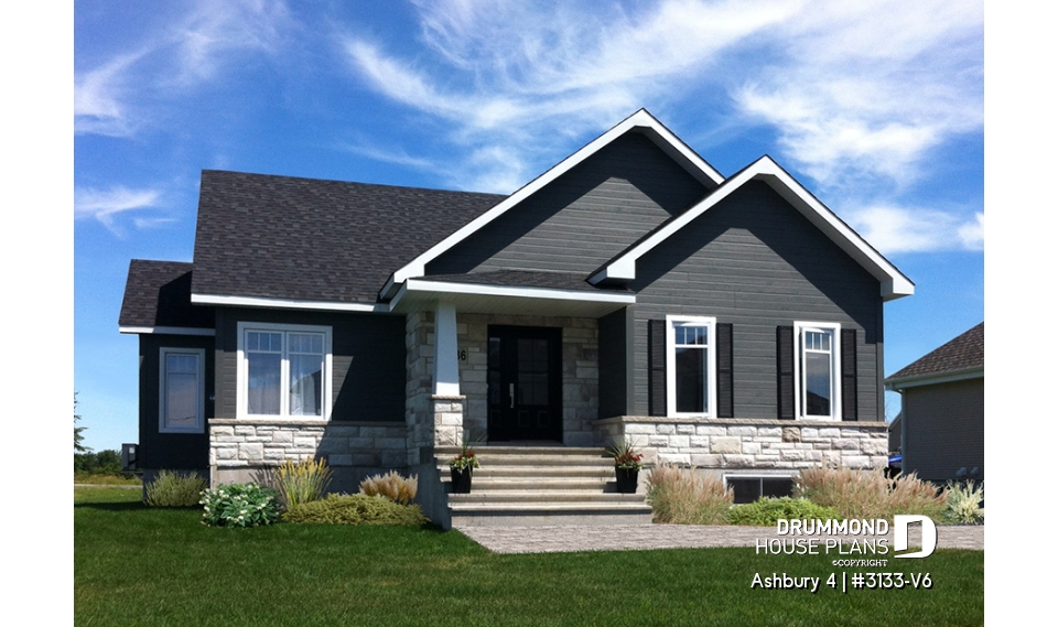 front - BASE MODEL - Craftsman house plan. open floor plan concept, three-sided fireplace, 2 bedrooms, large laundry room - Ashbury 4