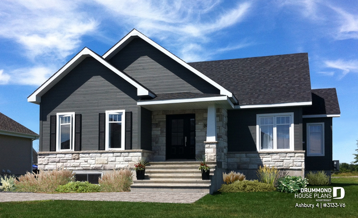 front - BASE MODEL - Craftsman house plan. open floor plan concept, three-sided fireplace, 2 bedrooms, large laundry room - Ashbury 4
