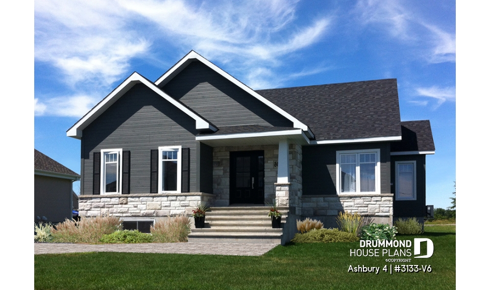 front - BASE MODEL - Craftsman house plan. open floor plan concept, three-sided fireplace, 2 bedrooms, large laundry room - Ashbury 4