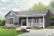 front - BASE MODEL - Traditional ranch style bungalow plan, ideal starter home, open living concept with patio door, large shower - Clarendon