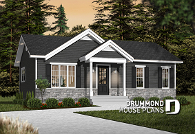 Color version 3 - Front - Economical Modern Rustic Starter home design with open floor plan concept - Miranda