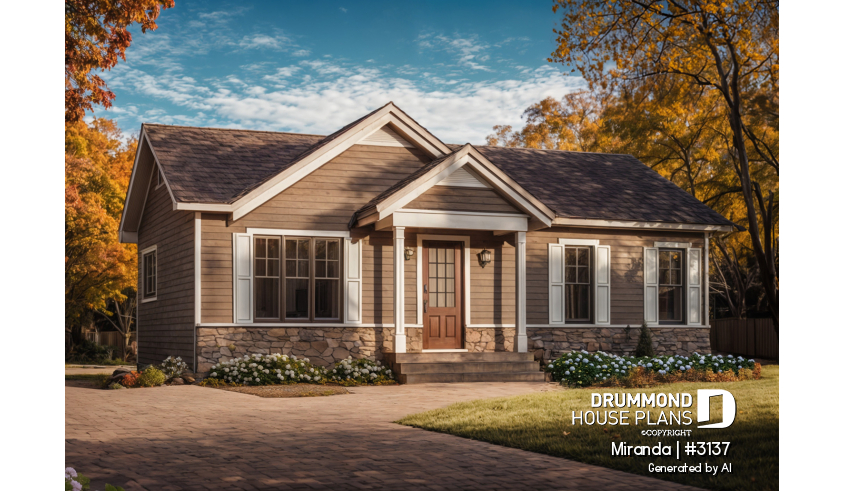 front - BASE MODEL of house plan 3137 front - BASE MODEL - Economical Modern Rustic Starter home design with open floor plan concept - Miranda