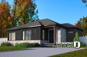 front - BASE MODEL - Contemporary 2 bedroom house with openfloor plan concept and unfinished basement - Debray