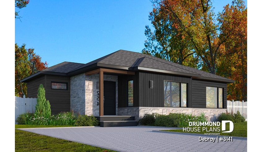 front - BASE MODEL - Contemporary 2 bedroom house with openfloor plan concept and unfinished basement - Debray