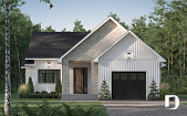 front - BASE MODEL - Classic bright bungalow house plan with fireplace, covered terrace, and 2 to 5 flexible bedrooms! - Hubert 2