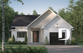 front - BASE MODEL - Classic bright bungalow house plan with fireplace, covered terrace, and 2 to 5 flexible bedrooms! - Hubert 2