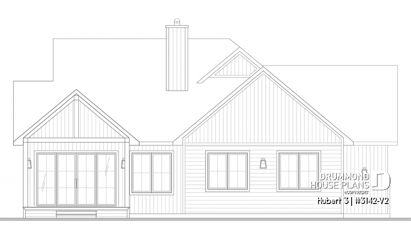 rear elevation of house plan 3142-V2 rear elevation - Hubert 3