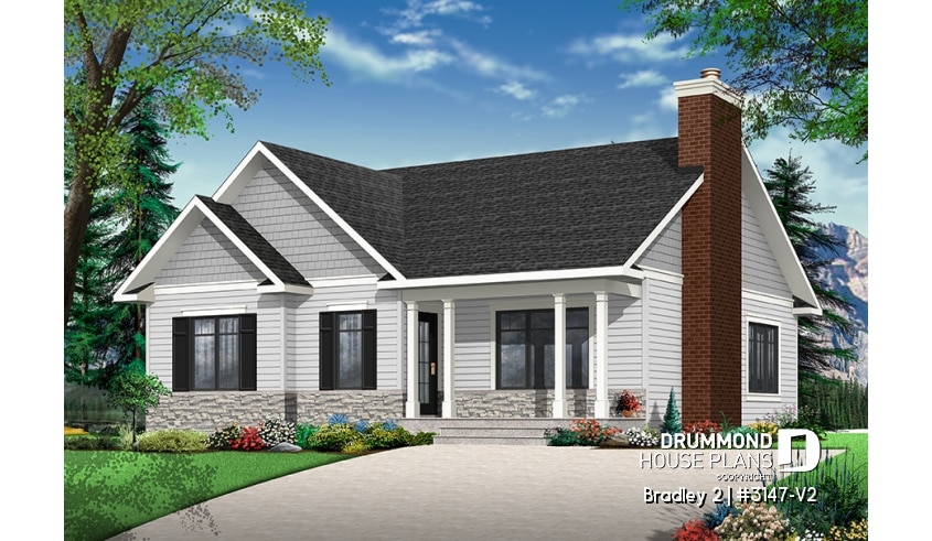 Color version 4 - Front - Transitional Bungalow house plan with open floor plan, large fireplace, kitchen island, large bathroom - Bradley 2