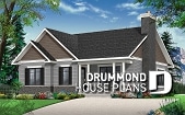 front - BASE MODEL - Transitional Bungalow house plan with open floor plan, large fireplace, kitchen island, large bathroom - Bradley 2