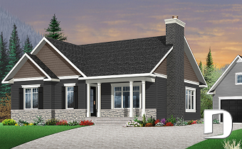 Color version 8 - Front - Great Traditional bungalow home plan with 3 bedrooms & open floor plan and optionnal two-car detached garage  - Bradley 3